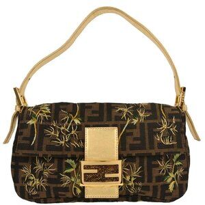 Fendi Gold Embroidered Zucca Baguette Handbag